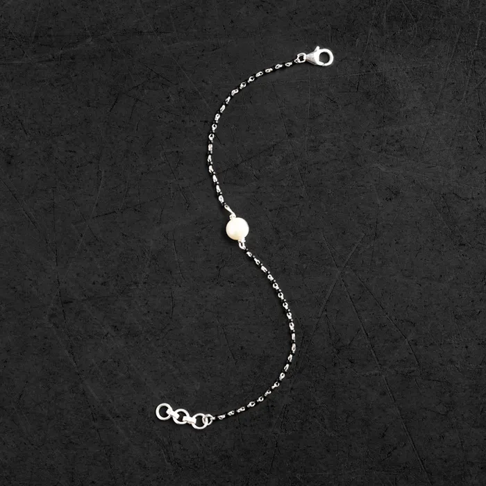 Bracelets 925 sterling silver pearl and black beaded chain bracelet Combo use bracelet or anklets Mangalsutra bracelet mbr06 TRIBAL ORNAMENTS Bracelets 925 sterling silver pearl and black beaded chain bracelet Combo use bracelet or anklets Mangalsutra bracelet mbr06 TRIBAL ORNAMENTS