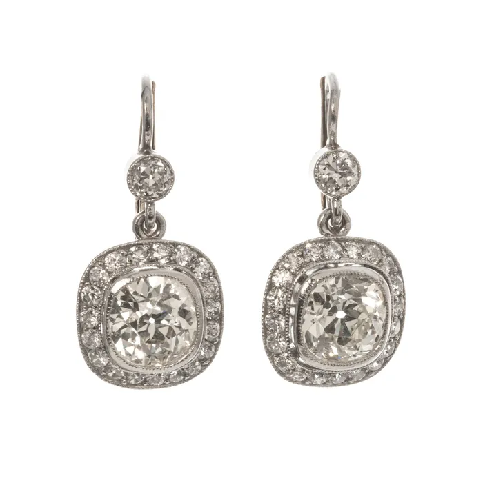 Earrings Art Deco 465ctw Old Mine Cut Diamond Platinum Drop Earrings Croghans Earrings Art Deco 465ctw Old Mine Cut Diamond Platinum Drop Earrings Croghans