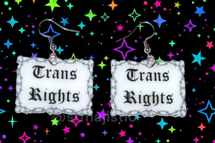 Earrings Sam Makes Things Barbed Wire Gothic Trans Rights Sign Handmade Earrings Earrings Sam Makes Things Barbed Wire Gothic Trans Rights Sign Handmade Earrings