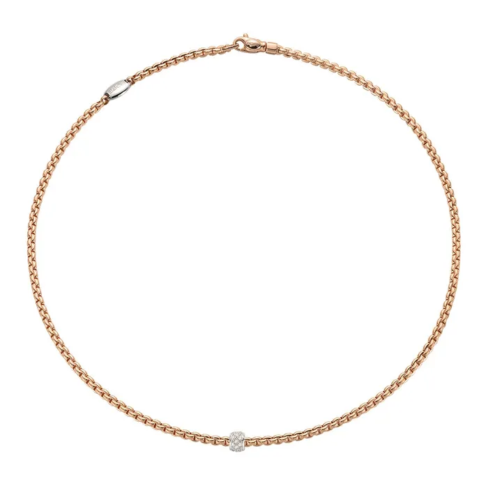 Fope 18K Rose Gold Eka Collection Necklace with Diamond Rondel 20 inch FOPE Necklaces
