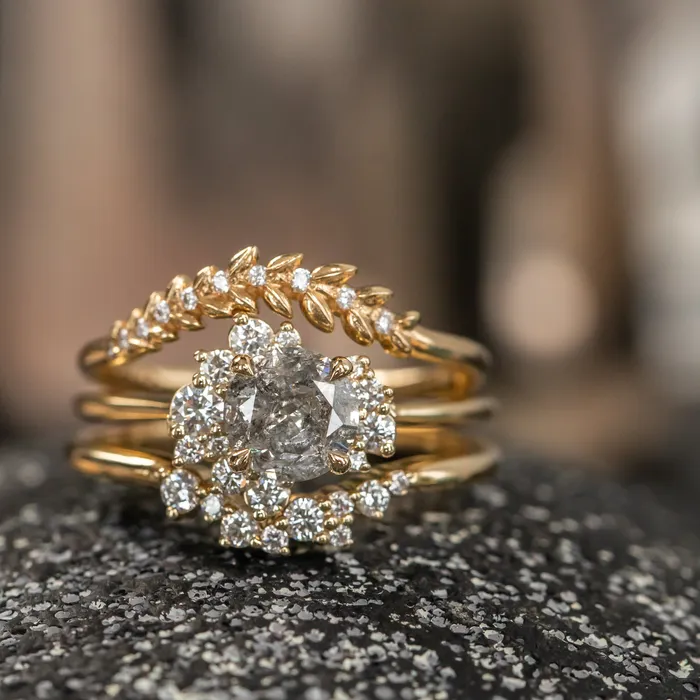 Anueva Jewelry Rings 116ct Round Salt And Pepper Diamond Asymmetrical Cluster Ring In 14k Yellow Gold