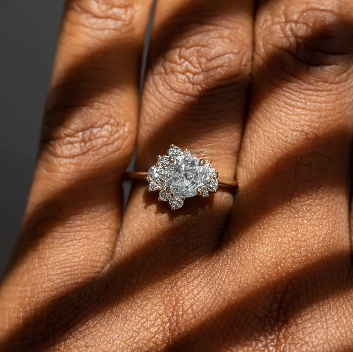 Anueva Jewelry Rings 116ct Round Salt And Pepper Diamond Asymmetrical Cluster Ring In 14k Yellow Gold