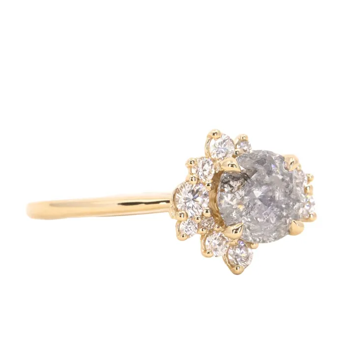Anueva Jewelry Rings 116ct Round Salt And Pepper Diamond Asymmetrical Cluster Ring In 14k Yellow Gold