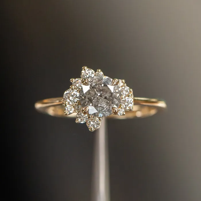 Anueva Jewelry Rings 116ct Round Salt And Pepper Diamond Asymmetrical Cluster Ring In 14k Yellow Gold