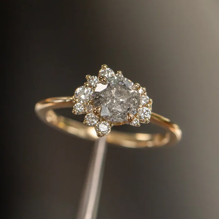 Anueva Jewelry Rings 116ct Round Salt And Pepper Diamond Asymmetrical Cluster Ring In 14k Yellow Gold