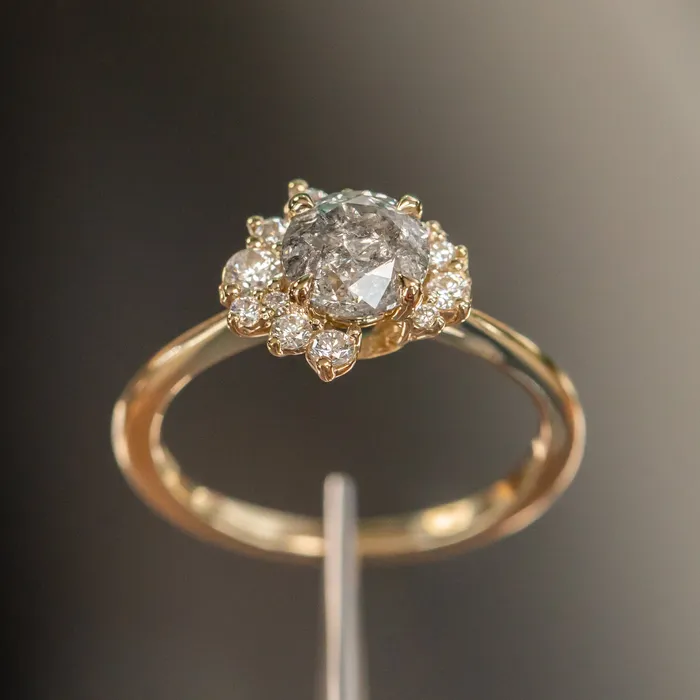 Anueva Jewelry Rings 116ct Round Salt And Pepper Diamond Asymmetrical Cluster Ring In 14k Yellow Gold