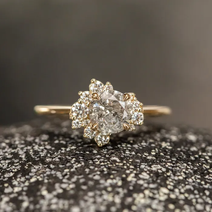 Anueva Jewelry Rings 116ct Round Salt And Pepper Diamond Asymmetrical Cluster Ring In 14k Yellow Gold
