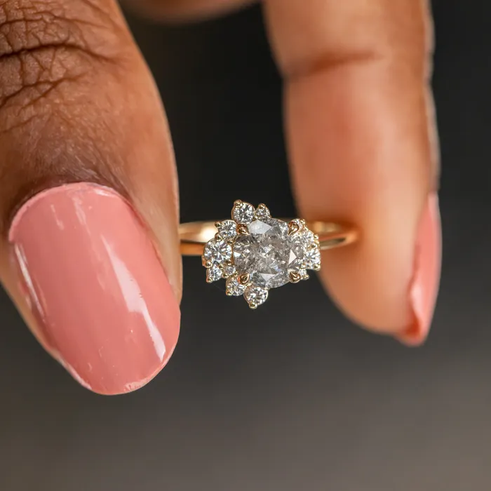 Anueva Jewelry Rings 116ct Round Salt And Pepper Diamond Asymmetrical Cluster Ring In 14k Yellow Gold