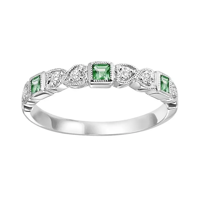 14K Gold Stackable Diamond Emerald Band International Diamond Center Rings
