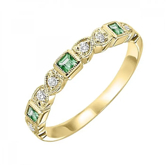 14K Gold Stackable Diamond Emerald Band International Diamond Center Rings