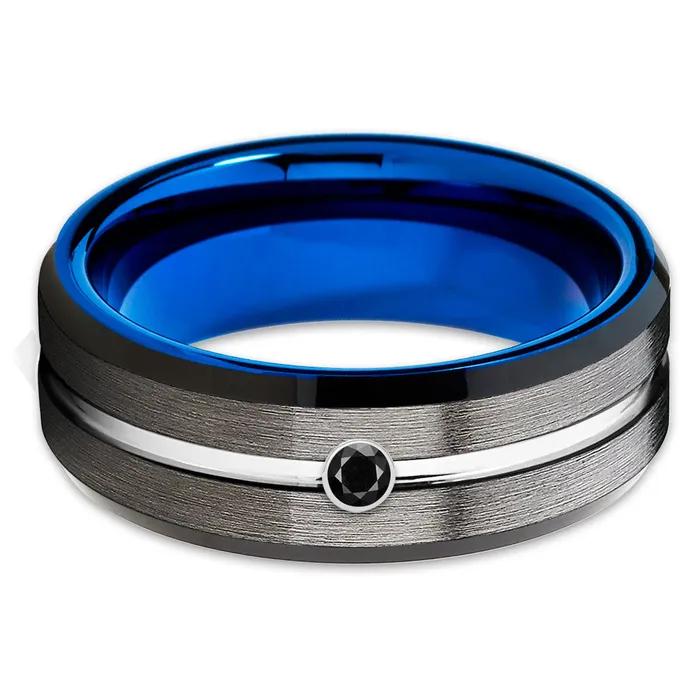 Gunmetal Wedding Ring Blue Tungsten Ring Blue Wedding Band Black Diamond Ring Clean Casting Jewelry Rings