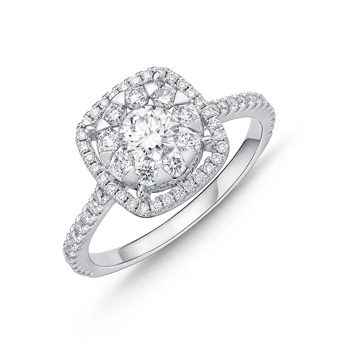 IDC Signature Collection White Gold Bouquet Cushion Halo Engagement Ring 98ctw approx 40 cen International Diamond Center Rings