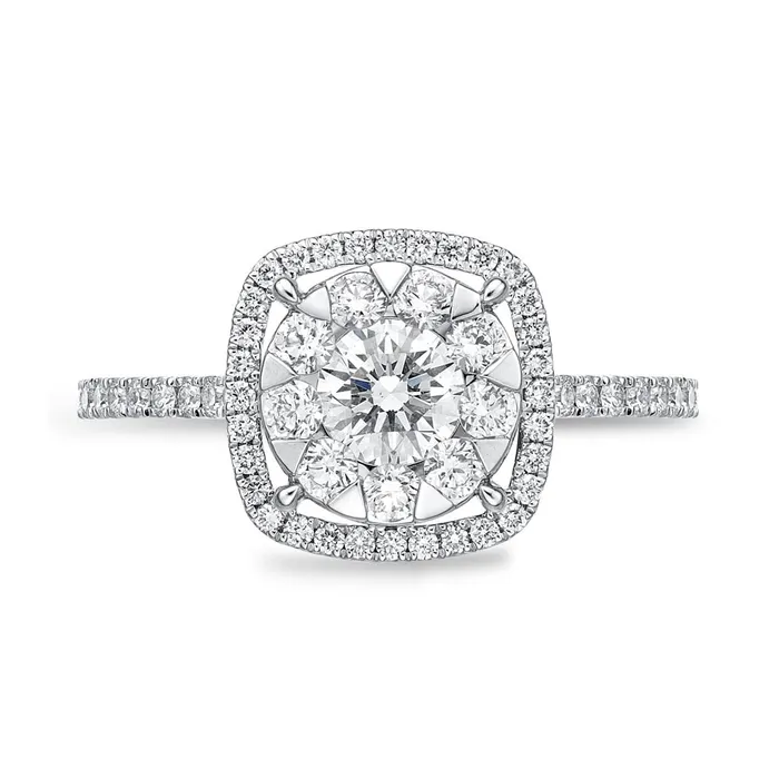 IDC Signature Collection White Gold Bouquet Cushion Halo Engagement Ring 98ctw approx 40 cen International Diamond Center Rings IDC Signature Collection White Gold Bouquet Cushion Halo Engagement Ring 98ctw approx 40 cen International Diamond Center Rings