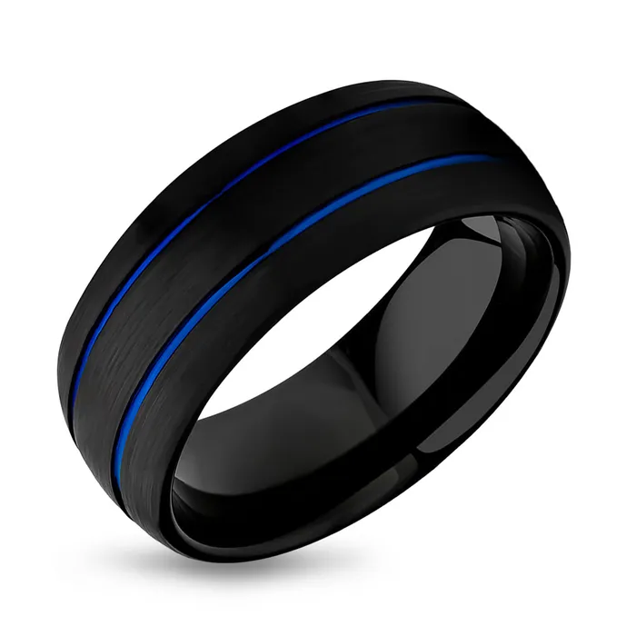 Mans Wedding Ring Womans Wedding Band Blue Tungsten Wedding Ring Black Tungsten Ring Clean Casting Jewelry Rings Mans Wedding Ring Womans Wedding Band Blue Tungsten Wedding Ring Black Tungsten Ring Clean Casting Jewelry Rings