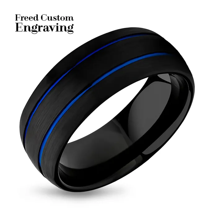 Mans Wedding Ring Womans Wedding Band Blue Tungsten Wedding Ring Black Tungsten Ring Clean Casting Jewelry Rings