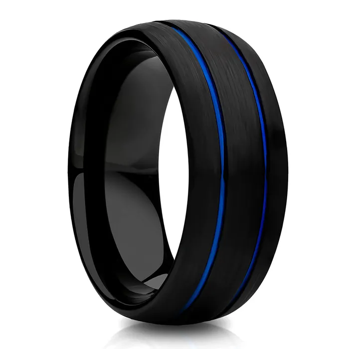 Mans Wedding Ring Womans Wedding Band Blue Tungsten Wedding Ring Black Tungsten Ring Clean Casting Jewelry Rings