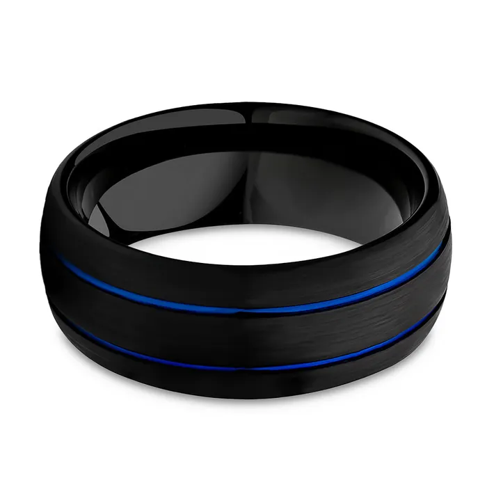 Mans Wedding Ring Womans Wedding Band Blue Tungsten Wedding Ring Black Tungsten Ring Clean Casting Jewelry Rings