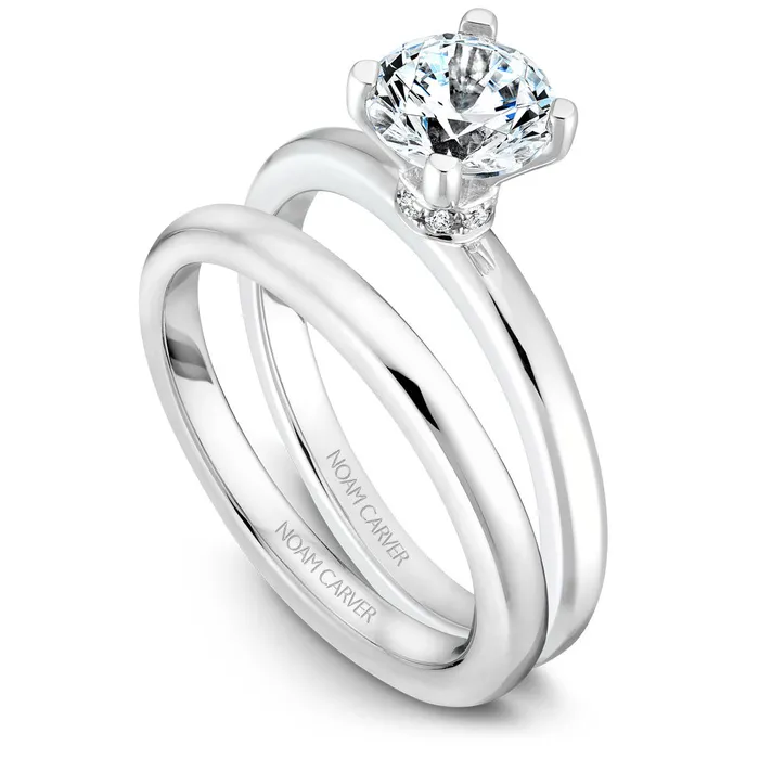 Noam Carver White Gold Peg Head Semi Mount Solitaire Engagement Ring Setting with Diamond Accents 004 CTW International Diamond Center Rings