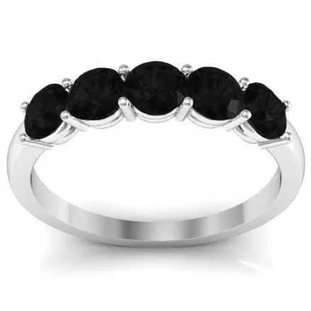100cttw Shared Prong Black Diamond 5 Stone Wedding Ring deBebians Rings