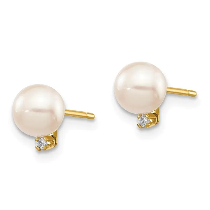 14k 56mm White Round Saltwater Akoya Cultured Pearl Diamond Post Earrings Jewelry Earrings 14k 56mm White Round Saltwater Akoya Cultured Pearl Diamond Post Earrings Jewelry Earrings