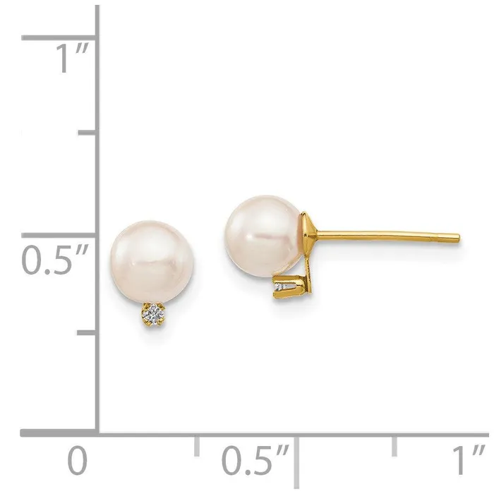 14k 56mm White Round Saltwater Akoya Cultured Pearl Diamond Post Earrings Jewelry Earrings 14k 56mm White Round Saltwater Akoya Cultured Pearl Diamond Post Earrings Jewelry Earrings
