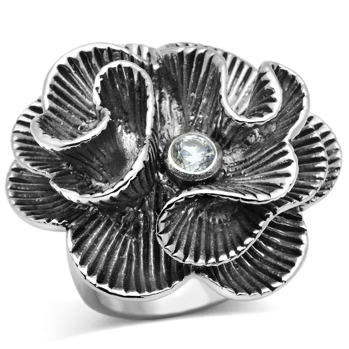 3W245 Rhodium Brass Ring with AAA Grade CZ in Clear Alamode Rings