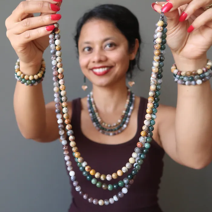 Agate Medley Necklace Festival of Botswana Moss Crazy Lace Trio Satin Crystals Necklaces