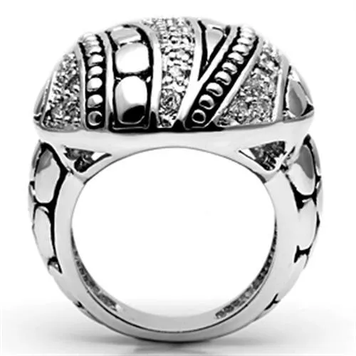 Alamode 3W244 Rhodium Brass Ring with AAA Grade CZ in Clear Rings