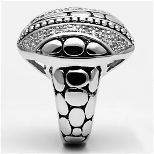 Alamode 3W244 Rhodium Brass Ring with AAA Grade CZ in Clear Rings