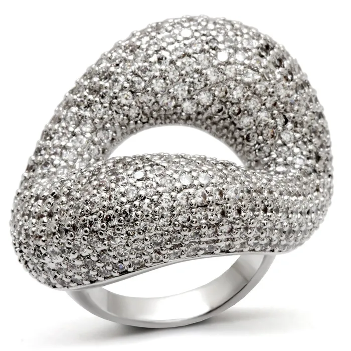 Alamode Rings 0W066 Rhodium Brass Ring with AAA Grade CZ in Clear