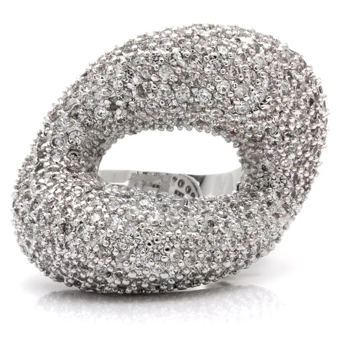 Alamode Rings 0W066 Rhodium Brass Ring with AAA Grade CZ in Clear