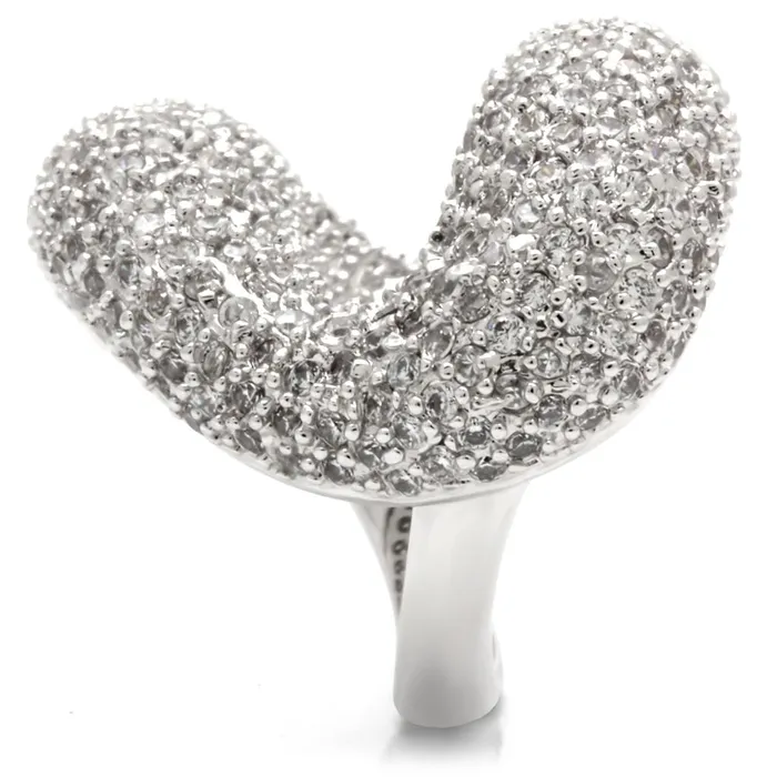 Alamode Rings 0W066 Rhodium Brass Ring with AAA Grade CZ in Clear