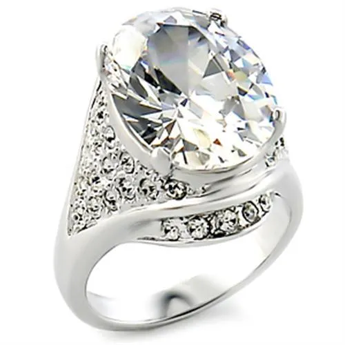 Alamode Rings 12713 Rhodium Brass Ring with AAA Grade CZ in Clear