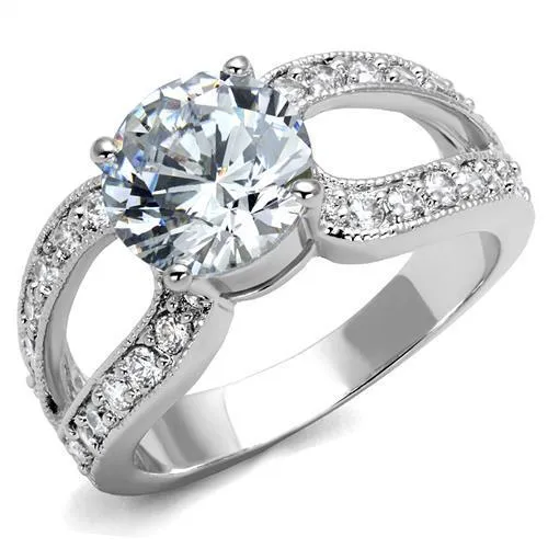 Alamode Rings 3W1348 Rhodium Brass Ring with AAA Grade CZ in Clear