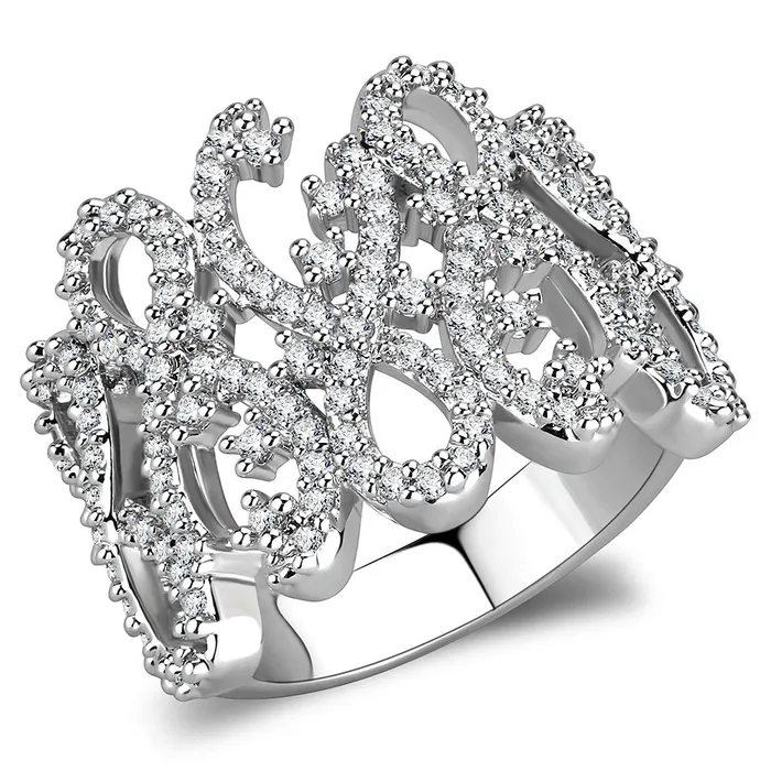 Alamode Rings 3W1443 Rhodium Brass Ring with AAA Grade CZ in Clear