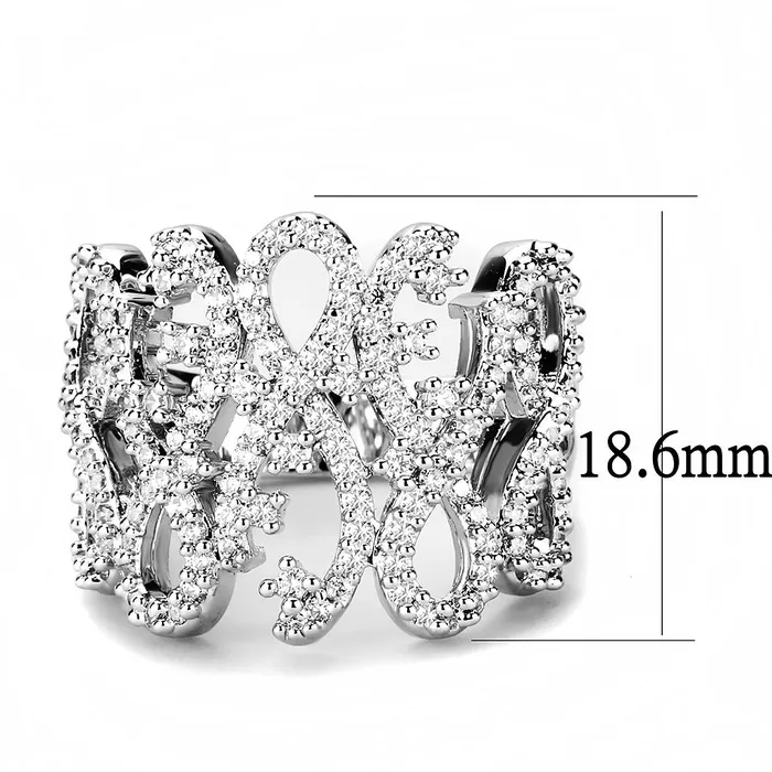 Alamode Rings 3W1443 Rhodium Brass Ring with AAA Grade CZ in Clear