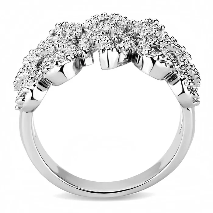 Alamode Rings 3W1443 Rhodium Brass Ring with AAA Grade CZ in Clear