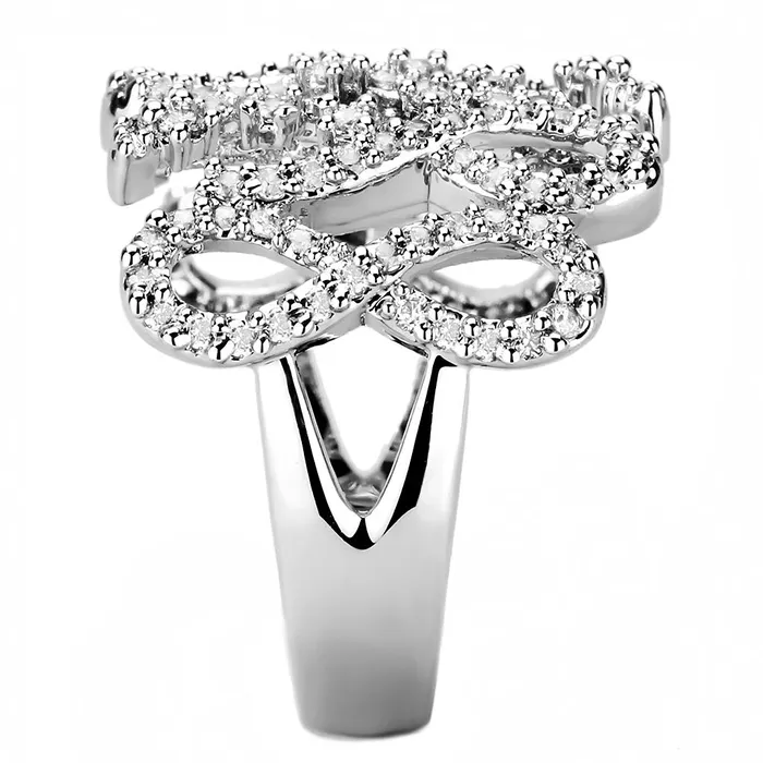 Alamode Rings 3W1443 Rhodium Brass Ring with AAA Grade CZ in Clear