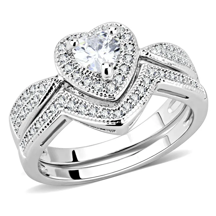 Alamode Rings 3W1508 Rhodium Brass Ring with AAA Grade CZ in Clear
