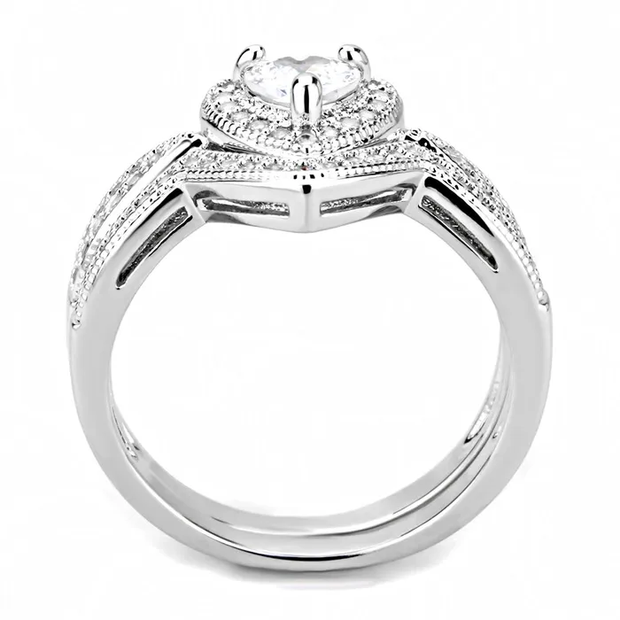 Alamode Rings 3W1508 Rhodium Brass Ring with AAA Grade CZ in Clear