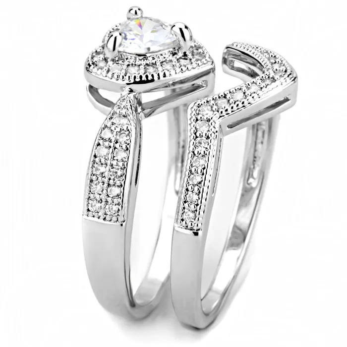Alamode Rings 3W1508 Rhodium Brass Ring with AAA Grade CZ in Clear