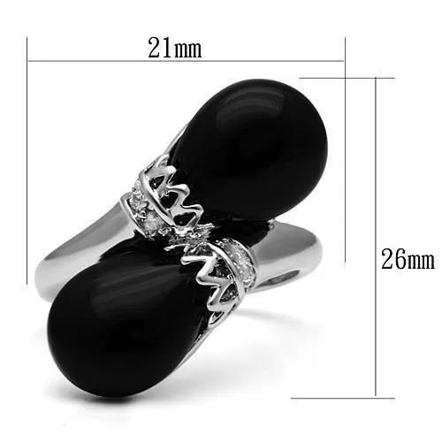 Alamode Rings 3W195 Rhodium Brass Ring with SemiPrecious Onyx in Jet