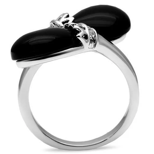 Alamode Rings 3W195 Rhodium Brass Ring with SemiPrecious Onyx in Jet