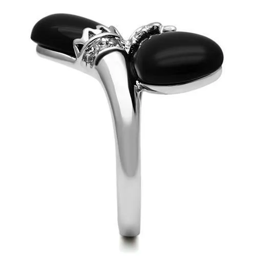 Alamode Rings 3W195 Rhodium Brass Ring with SemiPrecious Onyx in Jet