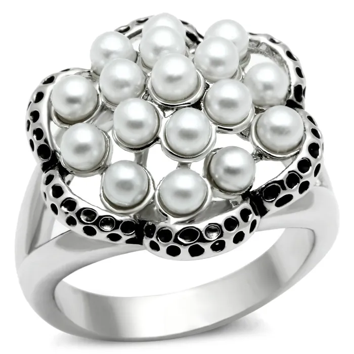 Alamode Rings 3W232 Rhodium Brass Ring with Synthetic Pearl in White