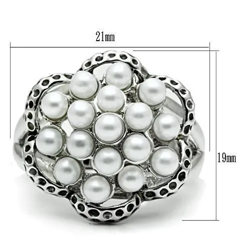 Alamode Rings 3W232 Rhodium Brass Ring with Synthetic Pearl in White