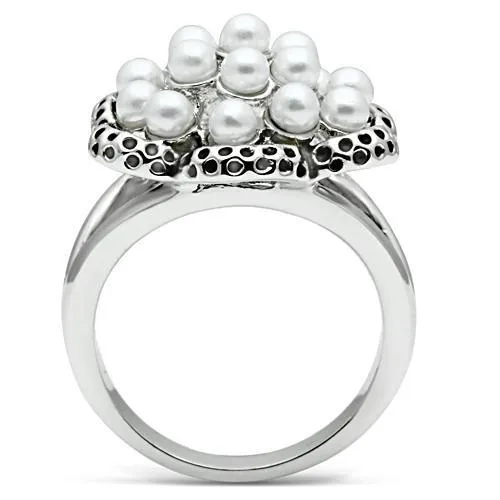 Alamode Rings 3W232 Rhodium Brass Ring with Synthetic Pearl in White