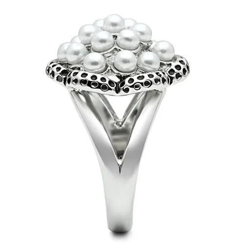 Alamode Rings 3W232 Rhodium Brass Ring with Synthetic Pearl in White