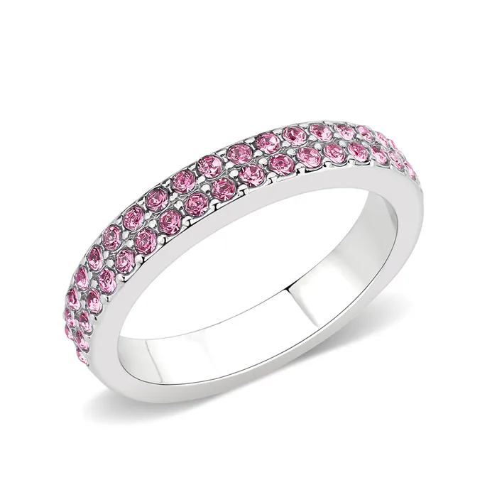 Alamode Rings LO4758 Rhodium Brass Ring with Top Grade Crystal in Rose