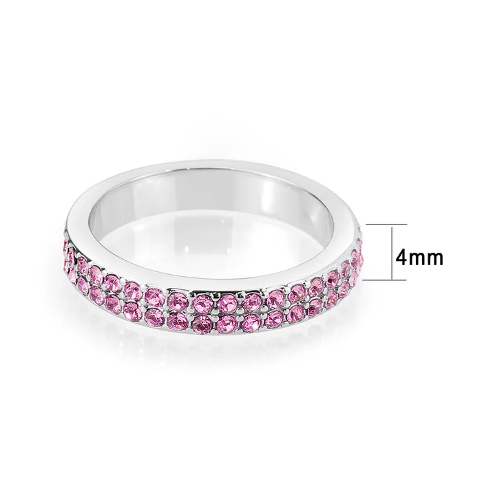 Alamode Rings LO4758 Rhodium Brass Ring with Top Grade Crystal in Rose